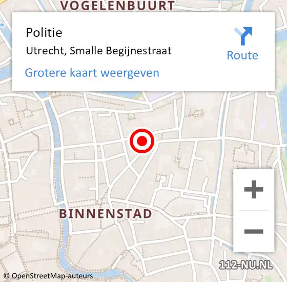 Locatie op kaart van de 112 melding: Politie Utrecht, Smalle Begijnestraat op 15 december 2014 15:36