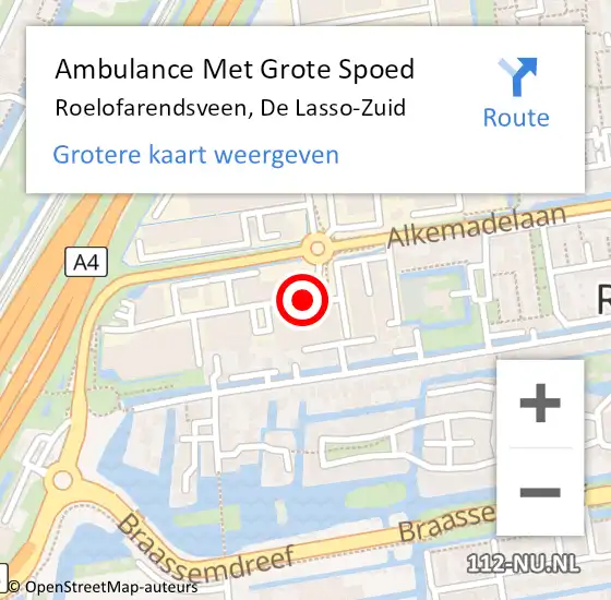 Locatie op kaart van de 112 melding: Ambulance Met Grote Spoed Naar Roelofarendsveen, De Lasso-Zuid op 24 oktober 2013 12:34
