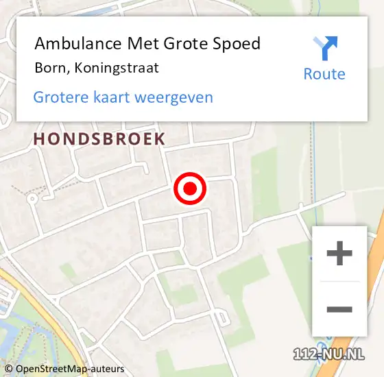 Locatie op kaart van de 112 melding: Ambulance Met Grote Spoed Naar Born, Koningstraat op 15 december 2014 17:03