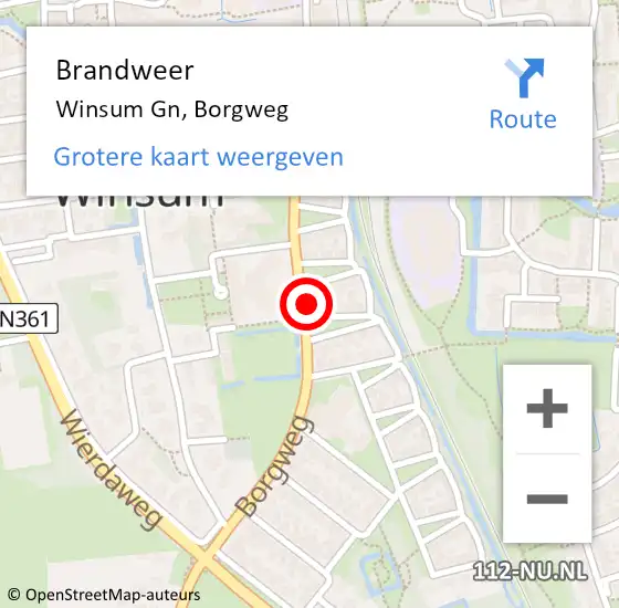 Locatie op kaart van de 112 melding: Brandweer Winsum Gn, Borgweg op 24 oktober 2013 12:38