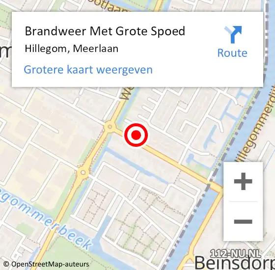 Locatie op kaart van de 112 melding: Brandweer Met Grote Spoed Naar Hillegom, Meerlaan op 15 december 2014 17:53