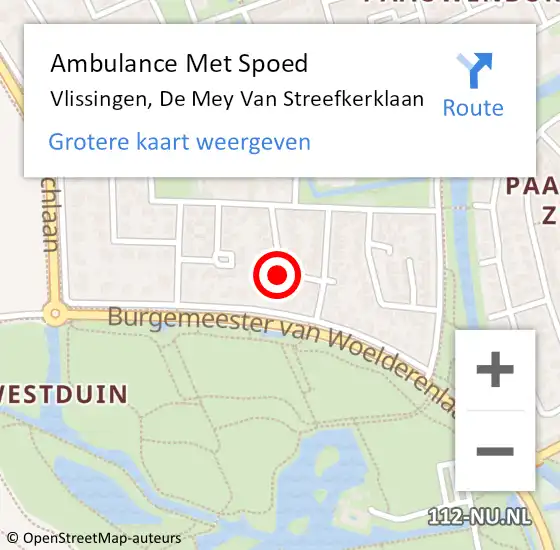 Locatie op kaart van de 112 melding: Ambulance Met Spoed Naar Vlissingen, De Mey Van Streefkerklaan op 15 december 2014 18:20