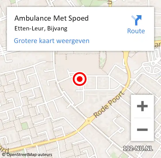 Locatie op kaart van de 112 melding: Ambulance Met Spoed Naar Etten-Leur, Bijvang op 15 december 2014 18:29