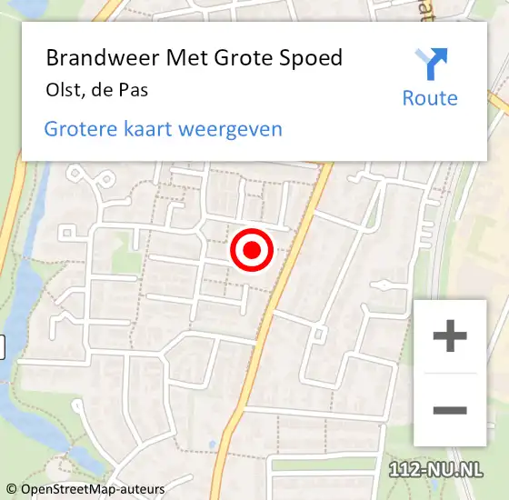 Locatie op kaart van de 112 melding: Brandweer Met Grote Spoed Naar Olst, de Pas op 15 december 2014 18:45