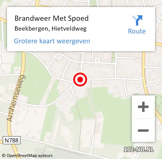 Locatie op kaart van de 112 melding: Brandweer Met Spoed Naar Beekbergen, Hietveldweg op 15 december 2014 19:35