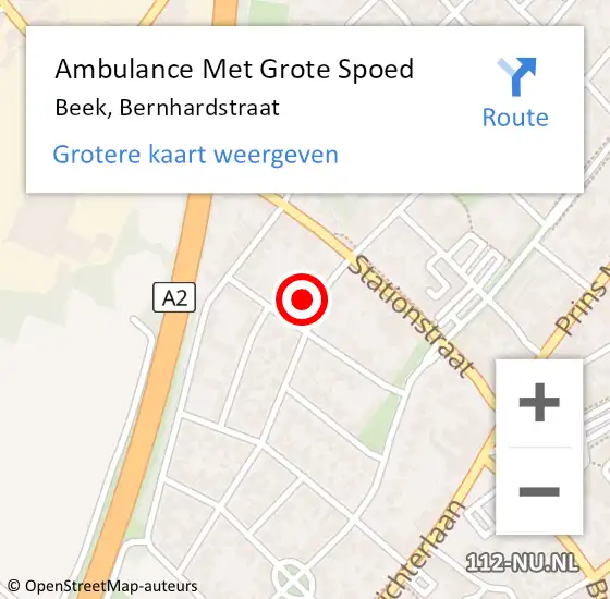 Locatie op kaart van de 112 melding: Ambulance Met Grote Spoed Naar Beek, Bernhardstraat op 15 december 2014 20:01