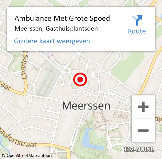 Locatie op kaart van de 112 melding: Ambulance Met Grote Spoed Naar Meerssen, Gasthuisplantsoen op 15 december 2014 22:42