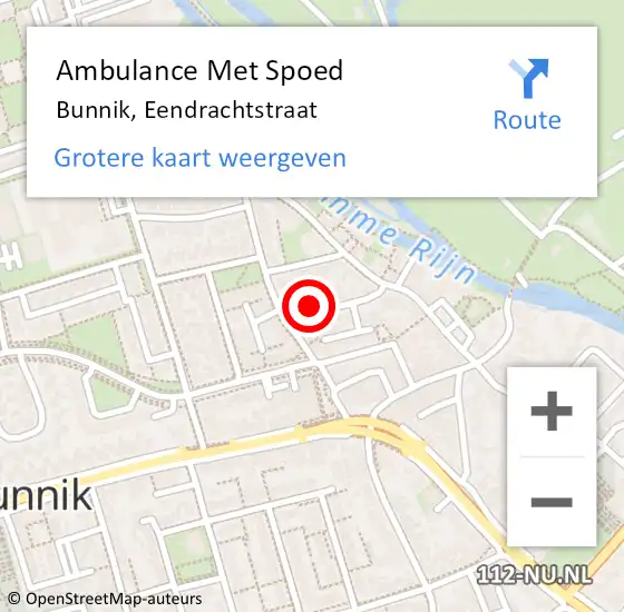 Locatie op kaart van de 112 melding: Ambulance Met Spoed Naar Bunnik, Eendrachtstraat op 16 december 2014 00:58