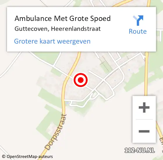 Locatie op kaart van de 112 melding: Ambulance Met Grote Spoed Naar Guttecoven, Heerenlandstraat op 16 december 2014 01:54