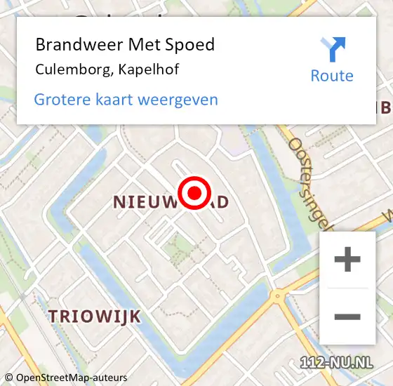 Locatie op kaart van de 112 melding: Brandweer Met Spoed Naar Culemborg, Kapelhof op 16 december 2014 06:16