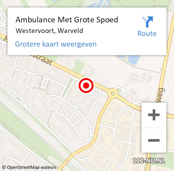 Locatie op kaart van de 112 melding: Ambulance Met Grote Spoed Naar Westervoort, Warveld op 16 december 2014 06:36