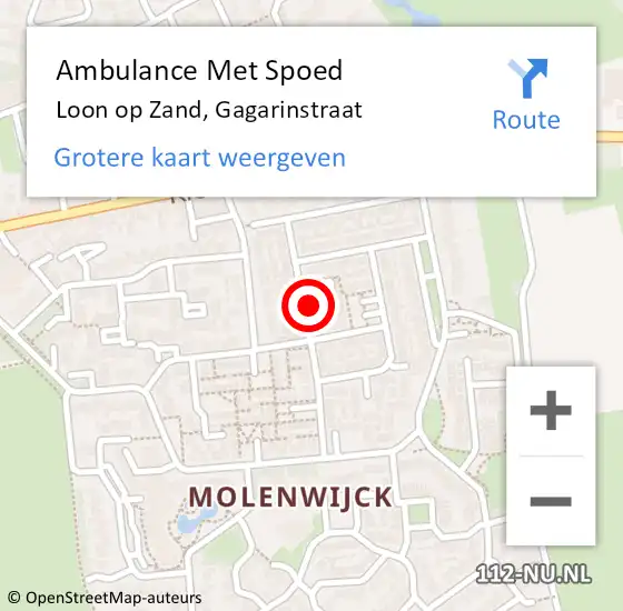 Locatie op kaart van de 112 melding: Ambulance Met Spoed Naar Loon op Zand, Gagarinstraat op 16 december 2014 08:25