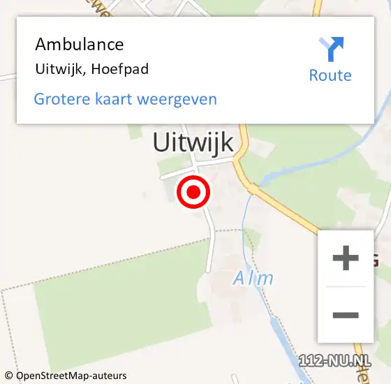 Locatie op kaart van de 112 melding: Ambulance Uitwijk, Hoefpad op 16 december 2014 09:49