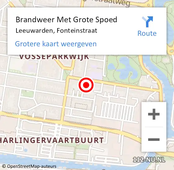 Locatie op kaart van de 112 melding: Brandweer Met Grote Spoed Naar Leeuwarden, Fonteinstraat op 16 december 2014 10:01