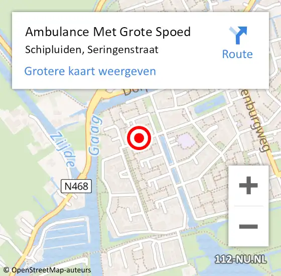 Locatie op kaart van de 112 melding: Ambulance Met Grote Spoed Naar Schipluiden, Seringenstraat op 16 december 2014 10:06