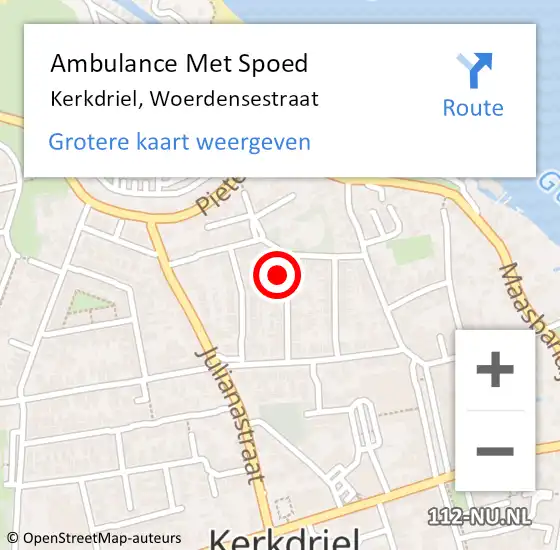 Locatie op kaart van de 112 melding: Ambulance Met Spoed Naar Kerkdriel, Woerdensestraat op 16 december 2014 10:16