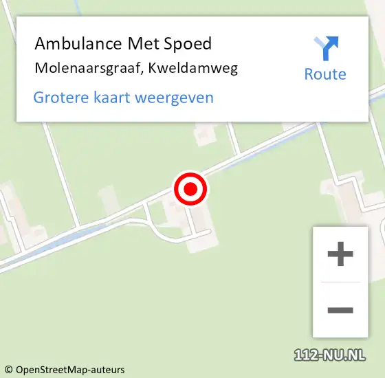 Locatie op kaart van de 112 melding: Ambulance Met Spoed Naar Molenaarsgraaf, Kweldamweg op 16 december 2014 11:13