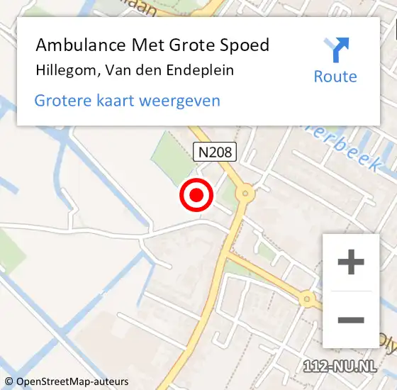 Locatie op kaart van de 112 melding: Ambulance Met Grote Spoed Naar Hillegom, Van den Endeplein op 16 december 2014 12:02