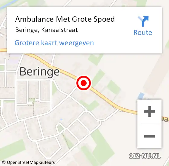 Locatie op kaart van de 112 melding: Ambulance Met Grote Spoed Naar Beringe, Kanaalstraat op 16 december 2014 13:03