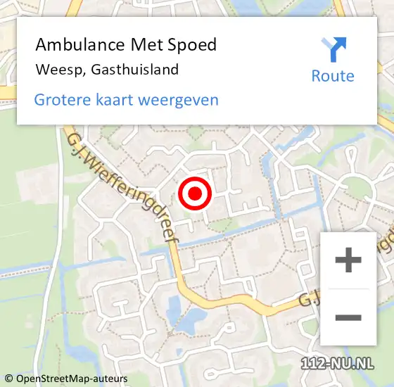 Locatie op kaart van de 112 melding: Ambulance Met Spoed Naar Weesp, Gasthuisland op 16 december 2014 13:51