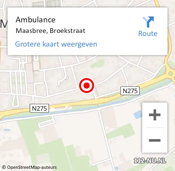 Locatie op kaart van de 112 melding: Ambulance Maasbree, Broekstraat op 16 december 2014 13:52