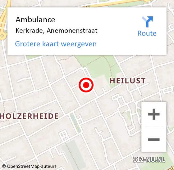 Locatie op kaart van de 112 melding: Ambulance Kerkrade, Anemonenstraat op 16 december 2014 13:56