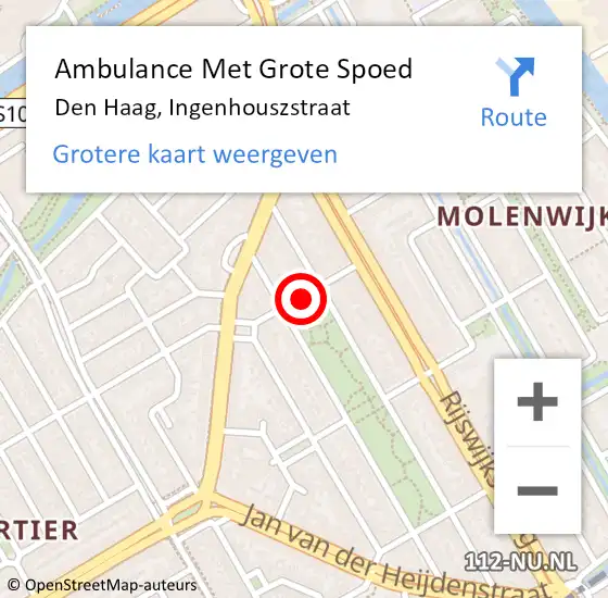 Locatie op kaart van de 112 melding: Ambulance Met Grote Spoed Naar Den Haag, Ingenhouszstraat op 24 oktober 2013 14:04