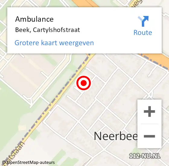 Locatie op kaart van de 112 melding: Ambulance Beek, Cartylshofstraat op 16 december 2014 15:34