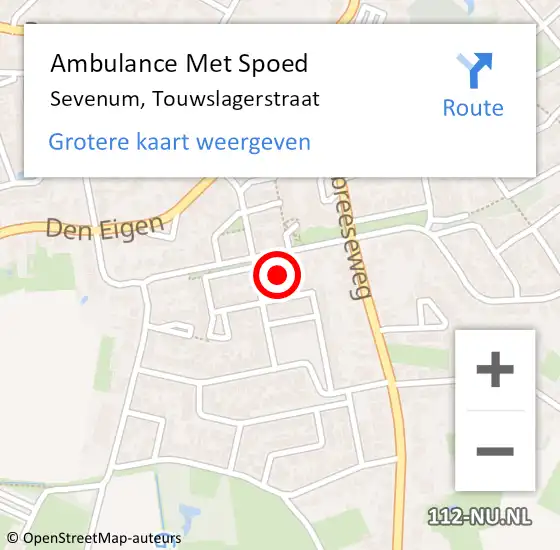 Locatie op kaart van de 112 melding: Ambulance Met Spoed Naar Sevenum, Touwslagerstraat op 16 december 2014 15:50