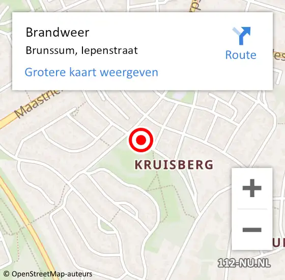 Locatie op kaart van de 112 melding: Brandweer Brunssum, Iepenstraat op 16 december 2014 16:30