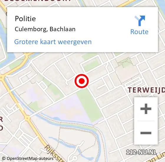 Locatie op kaart van de 112 melding: Politie Culemborg, Bachlaan op 16 december 2014 16:42