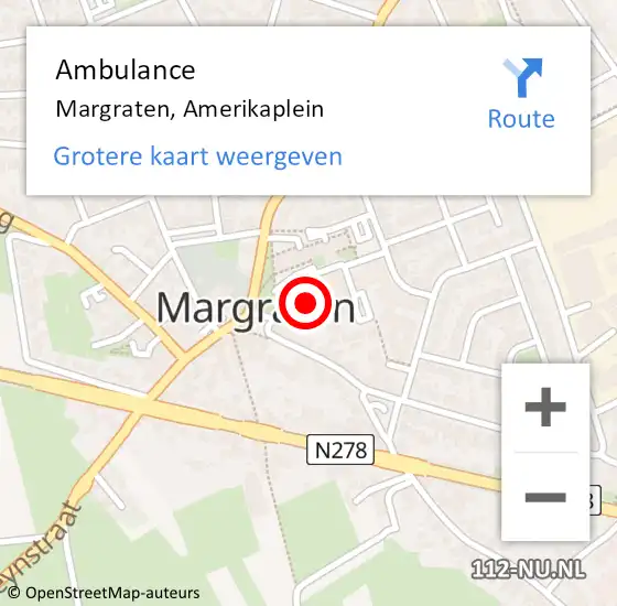 Locatie op kaart van de 112 melding: Ambulance Margraten, Amerikaplein op 16 december 2014 16:53