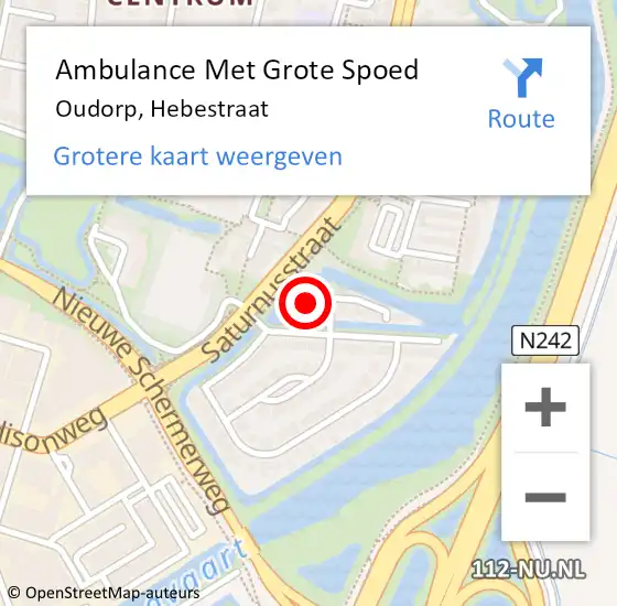 Locatie op kaart van de 112 melding: Ambulance Met Grote Spoed Naar Oudorp, Hebestraat op 16 december 2014 16:58