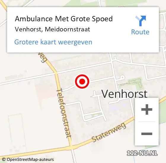 Locatie op kaart van de 112 melding: Ambulance Met Grote Spoed Naar Venhorst, Meidoornstraat op 16 december 2014 17:36