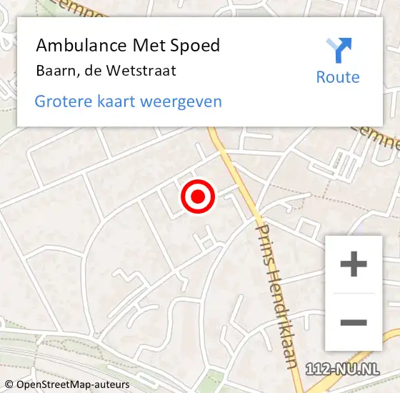 Locatie op kaart van de 112 melding: Ambulance Met Spoed Naar Baarn, de Wetstraat op 16 december 2014 18:15