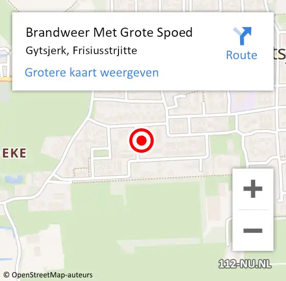 Locatie op kaart van de 112 melding: Brandweer Met Grote Spoed Naar Gytsjerk, Frisiusstrjitte op 16 december 2014 19:54