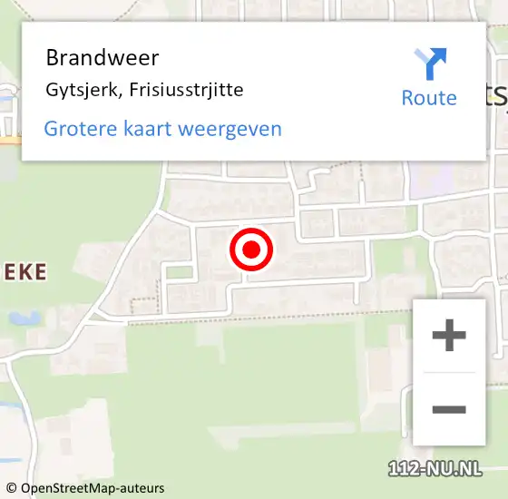 Locatie op kaart van de 112 melding: Brandweer Gytsjerk, Frisiusstrjitte op 16 december 2014 19:54