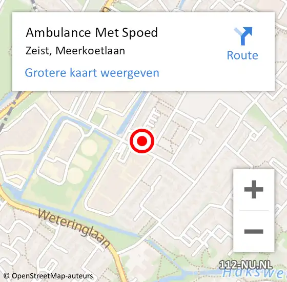 Locatie op kaart van de 112 melding: Ambulance Met Spoed Naar Zeist, Meerkoetlaan op 16 december 2014 20:12