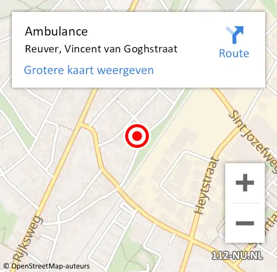 Locatie op kaart van de 112 melding: Ambulance Reuver, Vincent van Goghstraat op 16 december 2014 20:43