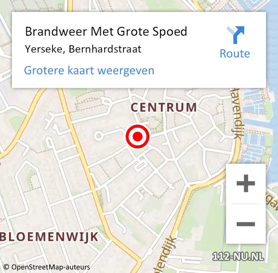 Locatie op kaart van de 112 melding: Brandweer Met Grote Spoed Naar Yerseke, Bernhardstraat op 16 december 2014 21:45