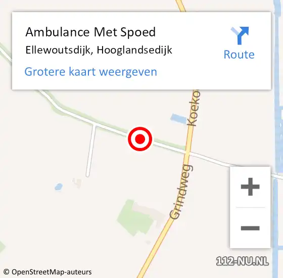 Locatie op kaart van de 112 melding: Ambulance Met Spoed Naar Ellewoutsdijk, Hooglandsedijk op 16 december 2014 22:59