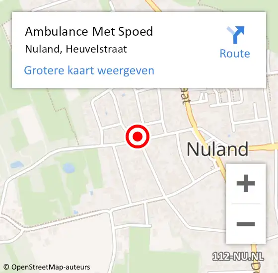 Locatie op kaart van de 112 melding: Ambulance Met Spoed Naar Nuland, Heuvelstraat op 16 december 2014 23:23