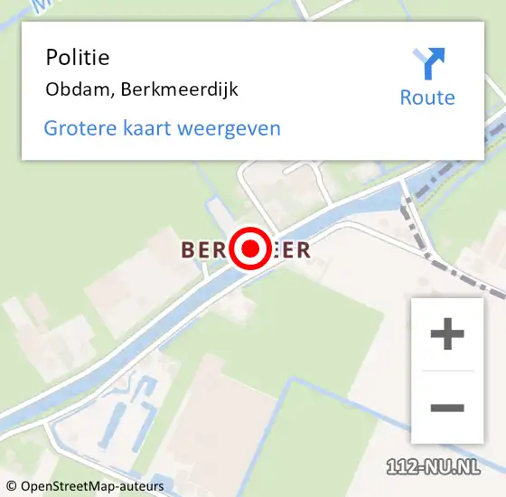 Locatie op kaart van de 112 melding: Politie Obdam, Berkmeerdijk op 16 december 2014 23:23