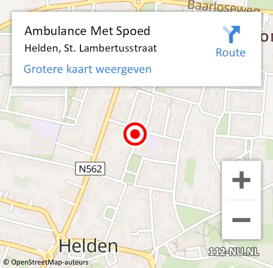 Locatie op kaart van de 112 melding: Ambulance Met Spoed Naar Helden, St. Lambertusstraat op 16 december 2014 23:39