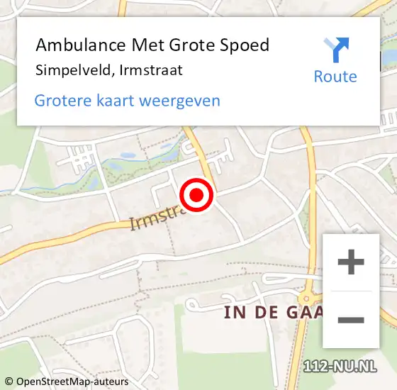 Locatie op kaart van de 112 melding: Ambulance Met Grote Spoed Naar Simpelveld, Irmstraat op 16 december 2014 23:47