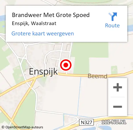 Locatie op kaart van de 112 melding: Brandweer Met Grote Spoed Naar Enspijk, Waalstraat op 17 december 2014 01:33