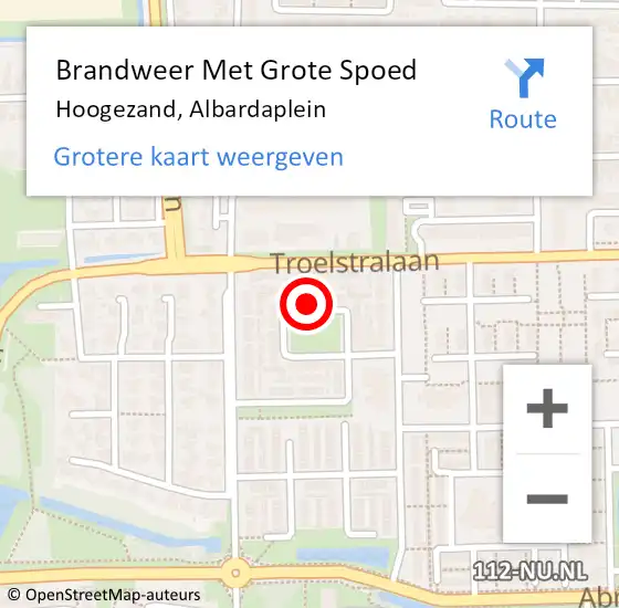 Locatie op kaart van de 112 melding: Brandweer Met Grote Spoed Naar Hoogezand, Albardaplein op 17 december 2014 03:14