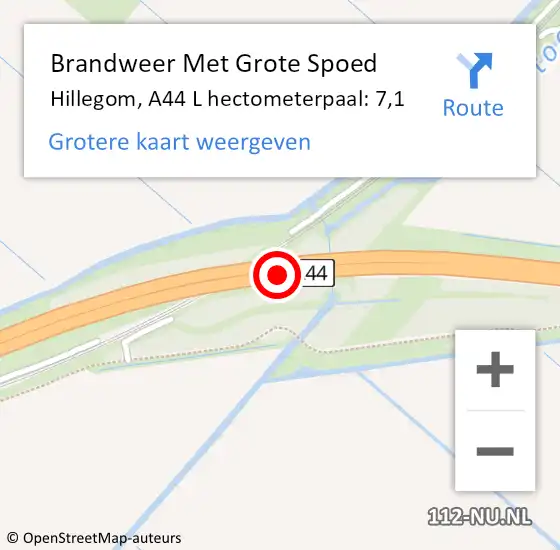 Locatie op kaart van de 112 melding: Brandweer Met Grote Spoed Naar Hillegom, A44 L hectometerpaal: 1,7 op 17 december 2014 05:41