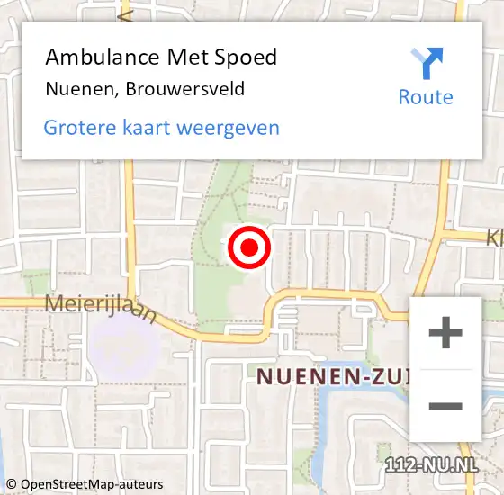 Locatie op kaart van de 112 melding: Ambulance Met Spoed Naar Nuenen, Brouwersveld op 17 december 2014 06:04