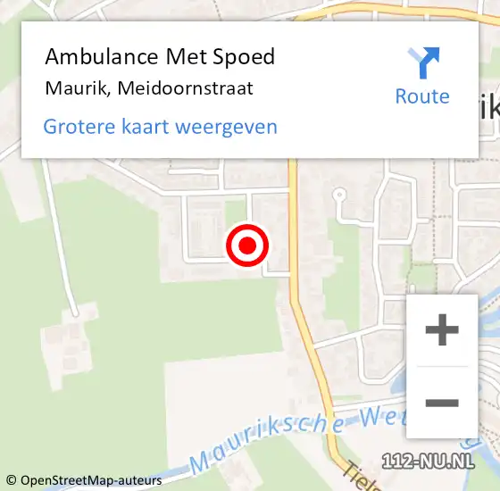 Locatie op kaart van de 112 melding: Ambulance Met Spoed Naar Maurik, Meidoornstraat op 17 december 2014 07:55